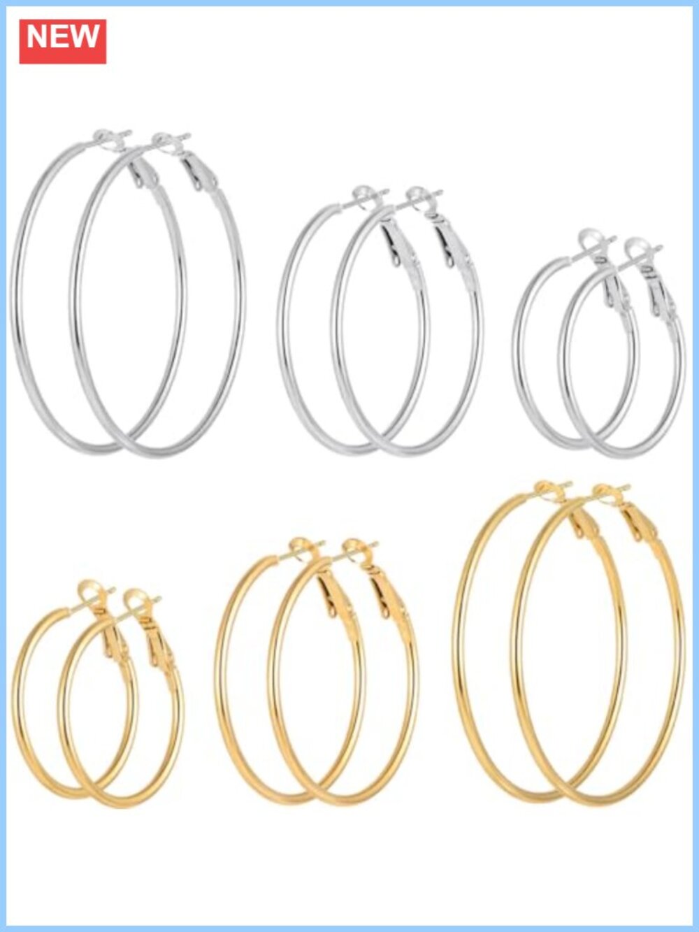 Gold Silver Plated Hoop Earrings Set Hypoallergenic Stainless Steel Lightweight